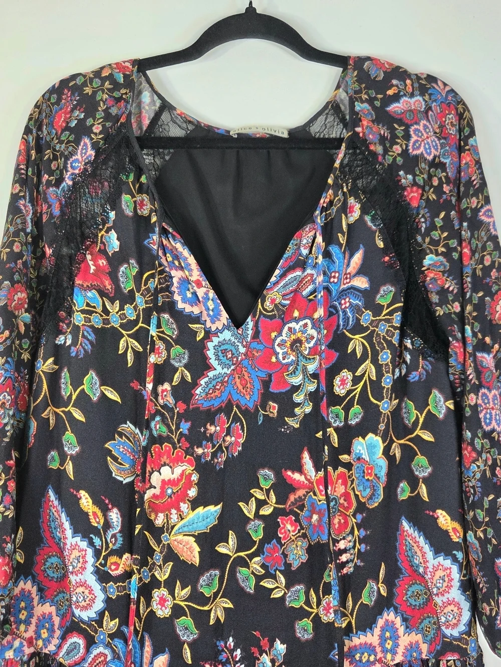 ALICE + OLIVIA LAKITA FLORAL LACE TUNIC DRESS.